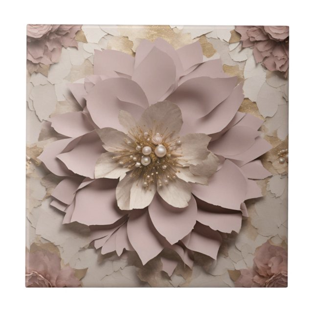 Dusty Rose Floral - Ceramic Tile  (Front)