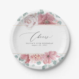Dusty Rose Floral Elegant Botanical Paper Plate