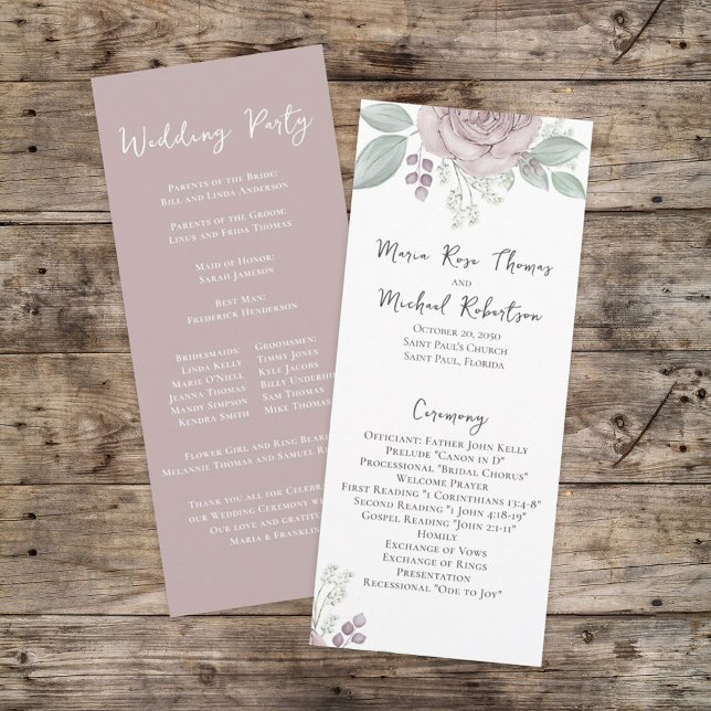 Dusty Rose Floral Elegant Flower Ceremony Program (Creator Uploaded)
