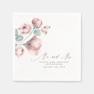 Dusty Rose Floral Elegant Mr and Mrs Wedding Napkin