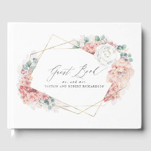 Dusty Rose Floral Elegant Peach Wedding Guest Book