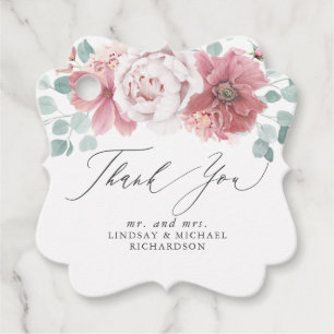 Dusty Rose Floral Elegant Thank You Favour Tags
