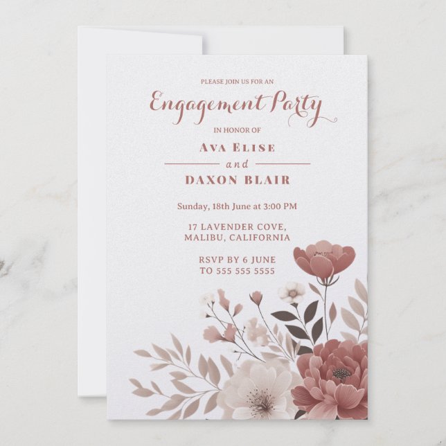Dusty Rose Floral Engagement Party Invitation (Front)