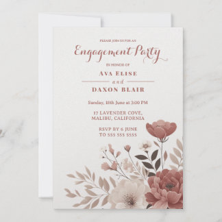 Dusty Rose Floral Engagement Party Invitation