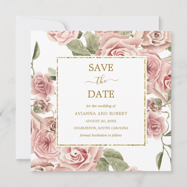 Dusty Rose Floral Eucalyptus Wedding Save The Date (Front)