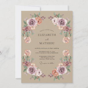 Dusty Rose Floral Flourish Wedding Invitation