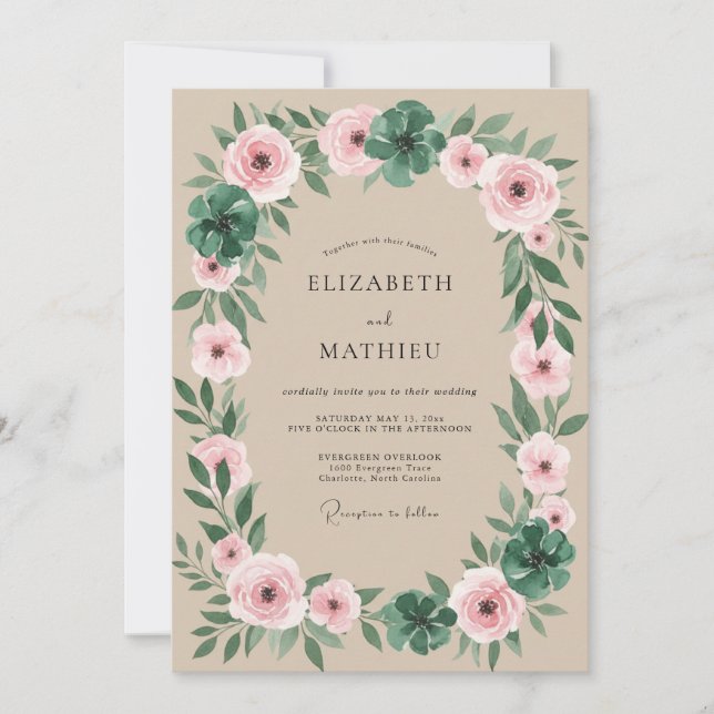 Dusty Rose Floral Garland Wedding Invitation (Front)
