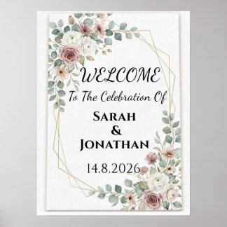 Dusty Rose Floral Geometric Wedding Welcome poster