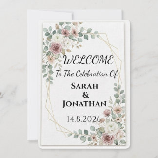 Dusty Rose Floral Geometric Wedding Welcome poster Invitation