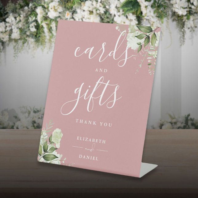 Dusty Rose Floral Greenery Cards And Gifts Pedestal Sign (Dusty Rose Floral Greenery Cards And Gifts Pedestal Sign)