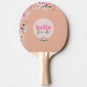 Dusty Rose floral "hello four-oh" 40th birthday  Ping Pong Paddle