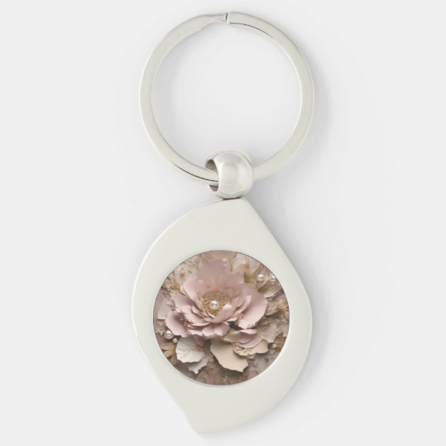 Dusty Rose Floral - Metal Keychain (Front)