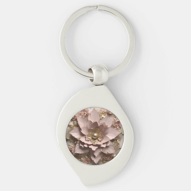 Dusty Rose Floral - Metal Keychain (Front)