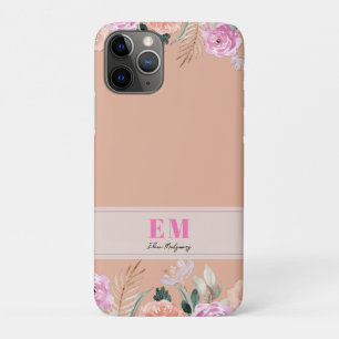 Dusty Rose floral monogrammed  iPhone 11 Pro Case