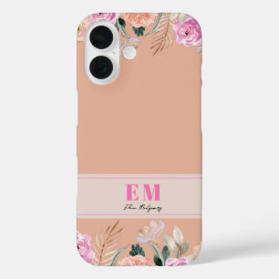 Dusty Rose floral monogrammed  iPhone 16 Case