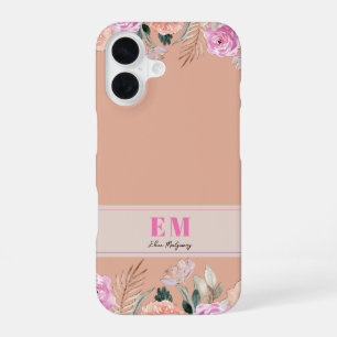 Dusty Rose floral monogrammed iPhone 16 Case