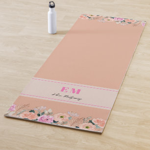 Dusty Rose floral monogrammed  Yoga Mat