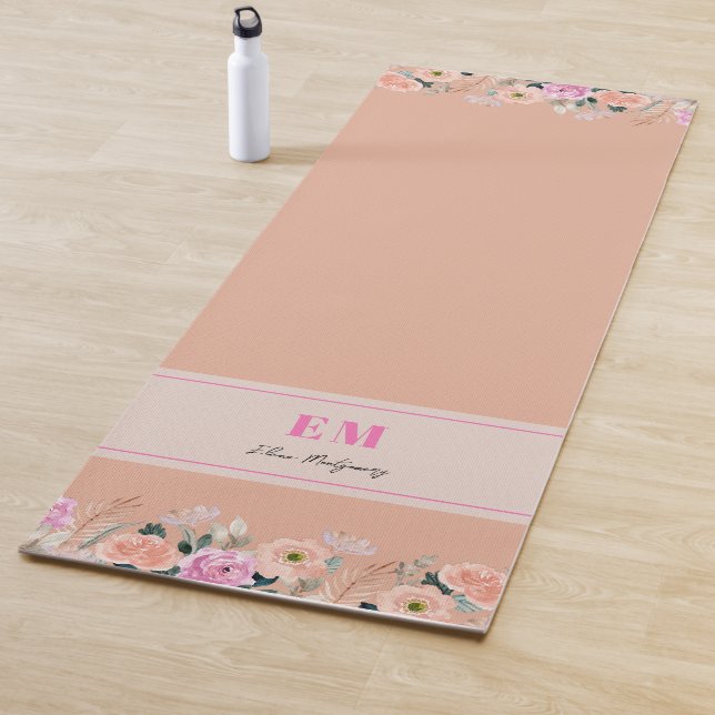 Dusty Rose floral monogrammed  Yoga Mat (In Situ)