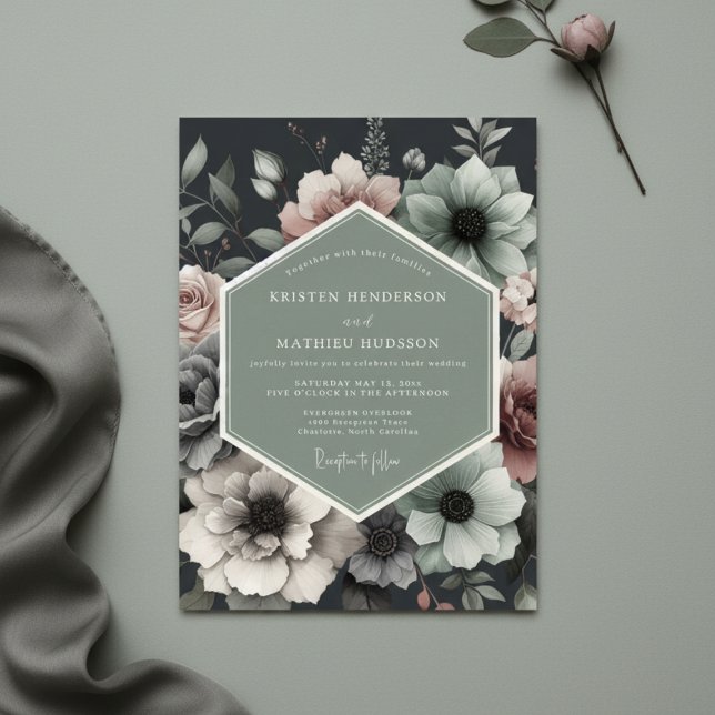 Dusty Rose Floral Opulent Wedding Invitation (Creator Uploaded)