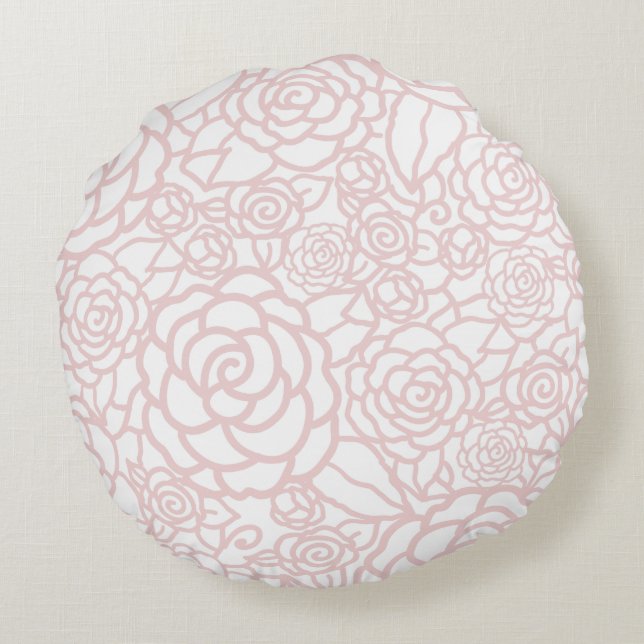 Dusty Rose Floral Pattern Round Cushion (Back)