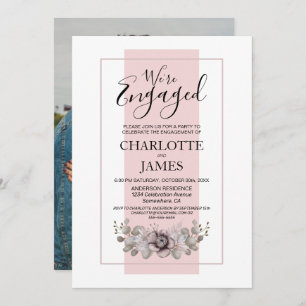 Dusty Rose Floral Photo Engagement Party Invitation