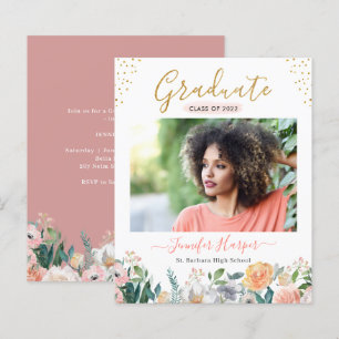 Dusty Rose Floral Photo Graduation Announcement