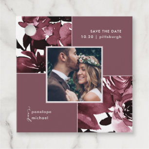 Dusty Rose Floral Photo Save the Date Favour Tags