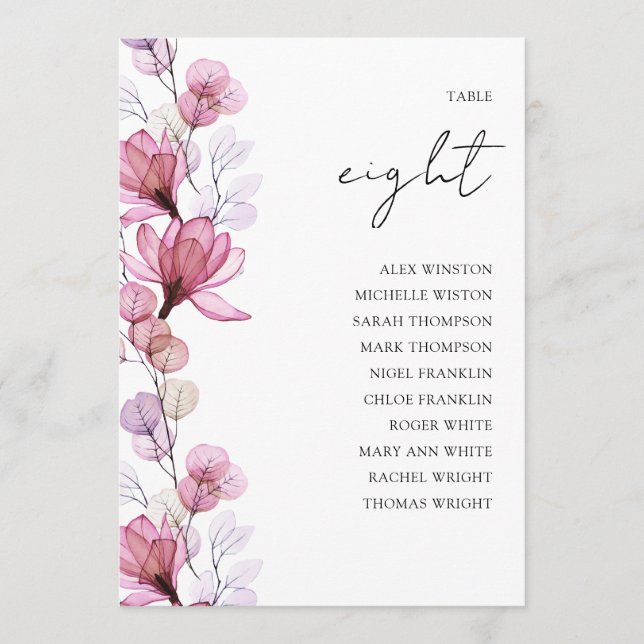 Dusty Rose Floral Photo Table Number Seating Chart (Front)