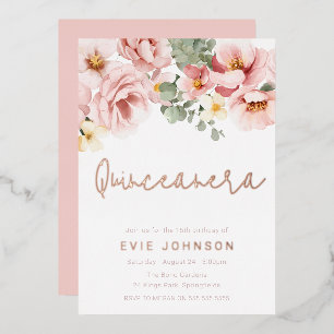 Dusty Rose Floral Quinceanera Party Rose Gold