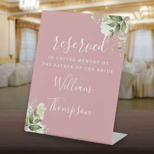 Dusty Rose Floral Reserved Father Mother Memorial Pedestal Sign