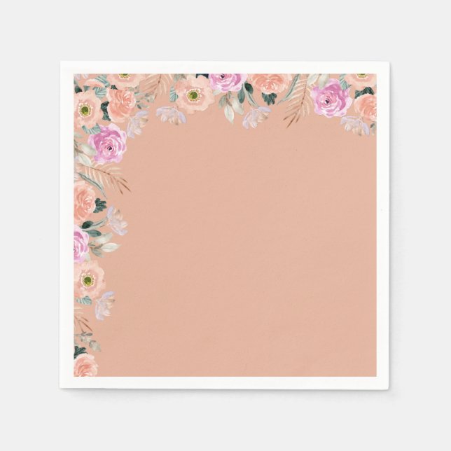Dusty Rose floral retro (no text) Napkin (Front)