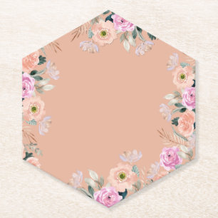 Dusty Rose floral retro (no text) Paper Coaster
