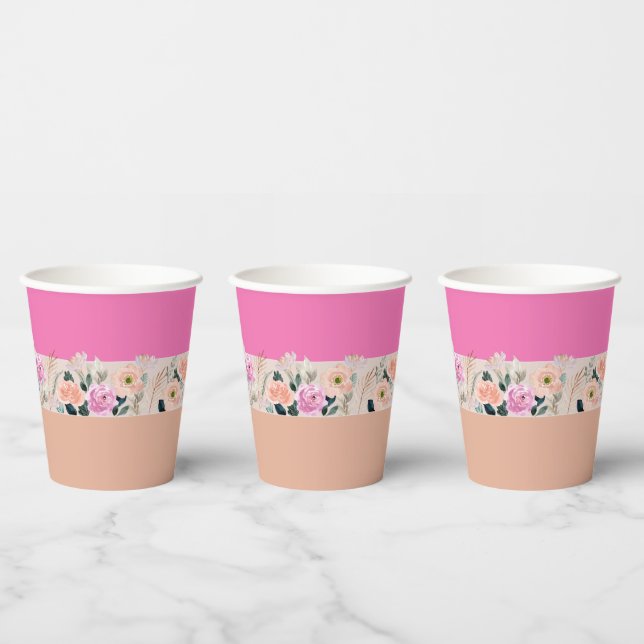 Dusty Rose floral retro  Paper Cups (Multi)