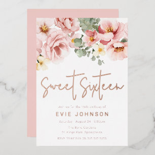 Dusty Rose Floral Sweet 16 Party Rose Gold