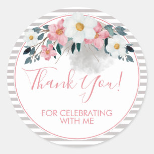 Dusty Rose Floral Thank You Classic Round Sticker