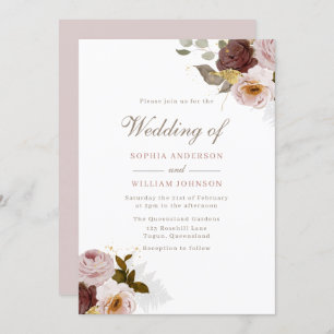 Dusty Rose Floral Watercolor Autumn Fall Wedding I Invitation