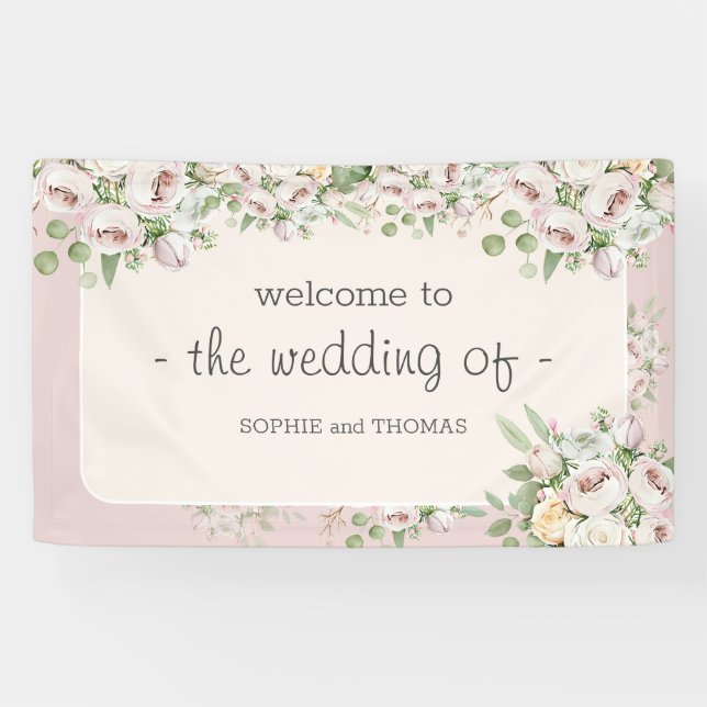 Dusty rose floral watercolor wedding banner (Horizontal)