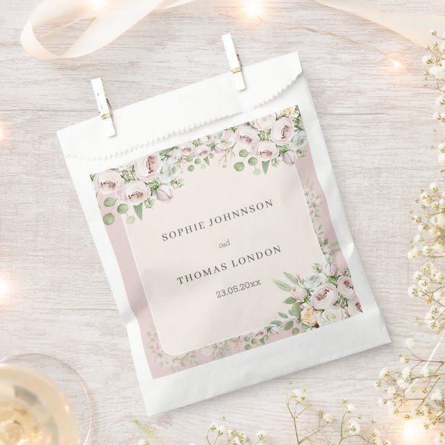 Dusty rose floral watercolor wedding favour bag (Clipped)
