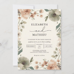 Dusty Rose Floral Watercolor Wedding Invitation