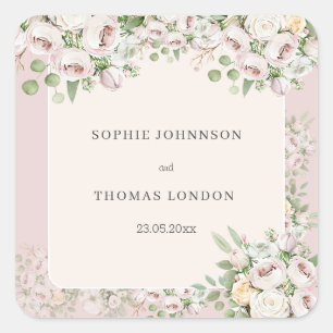 Dusty rose floral watercolor wedding square sticker