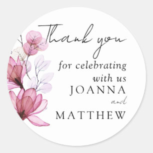 Dusty Rose Floral Wedding Favour Thank You Classic Round Sticker