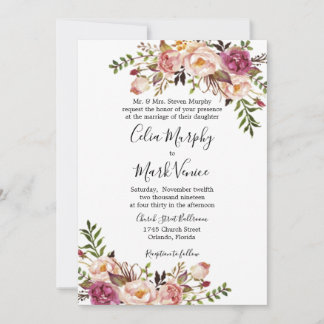 Dusty Rose Floral Wedding Invitation
