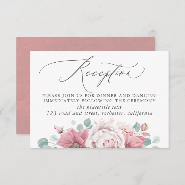 Dusty Rose Floral Wedding Reception Enclosure Card (Front/Back)