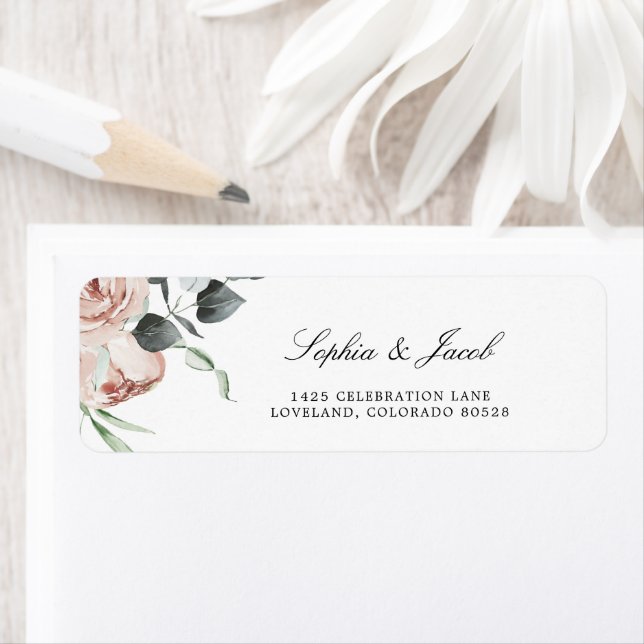 Dusty Rose Floral Wedding Return Address Label (Insitu)