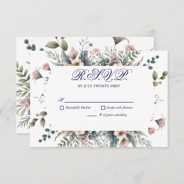 Dusty Rose Floral Wedding RSVP Botanical Reply (Front/Back)