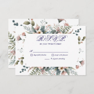 Dusty Rose Floral Wedding RSVP Botanical Reply