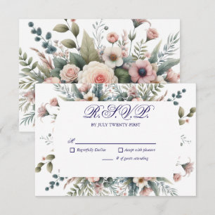 Dusty Rose Floral Wedding RSVP Botanical Reply Card