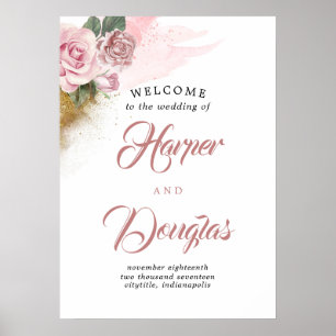 Dusty Rose Floral Wedding Welcome Sign