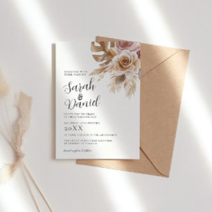 Dusty Rose Floral Wreath Wedding Invitation