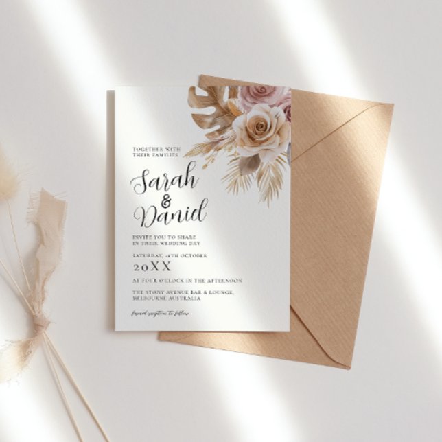 Dusty Rose Floral Wreath Wedding Invitation (Creator Uploaded)